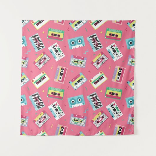 Retro Audio Tapes: 80s stijl. Wandkleed (Voorkant (horizontaal))