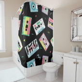 Retro audio tapes, jaren '80 stijl patroon. douchegordijn (In situ)