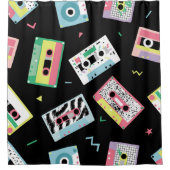 Retro audio tapes, jaren '80 stijl patroon. douchegordijn (Voorkant)