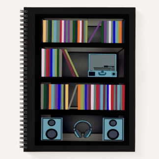 Retro Audiofiel Boekenplank Patroon Notitieboek