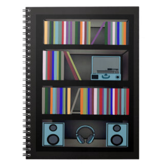 Retro Audiophile Boekenplank Patroon Notitieboek