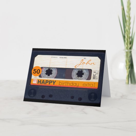 Retro Audiotape 50e verjaardag gepersonaliseerde H Kaart (Voorkant)
