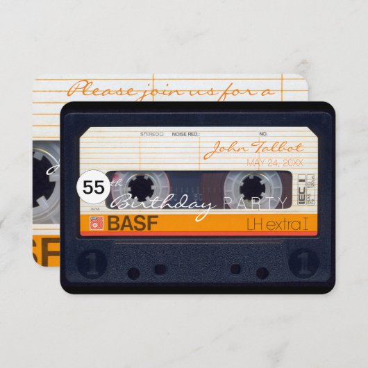Retro Audiotape 55e verjaardag Uitnodiging (Voorkant / Achterkant)