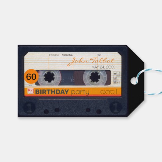 Retro Audiotape 60e verjaardag Dank je Label Cadeaulabel (Voorkant (Horizontaal))