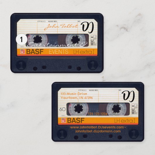 Retro Audiotape Cassette 80s DJ Visitekaartjes (Voorkant / Achterkant)