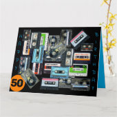 Retro Audiotape Cassette Mixtape naam Verjaardag B Kaart (Gele Bloem)