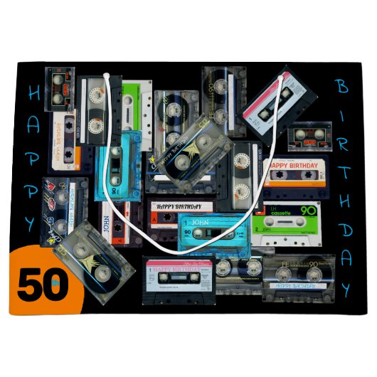 Retro Audiotape Cassette Mixtapenaam Birthday LGB Groot Cadeauzakje (Voorkant)