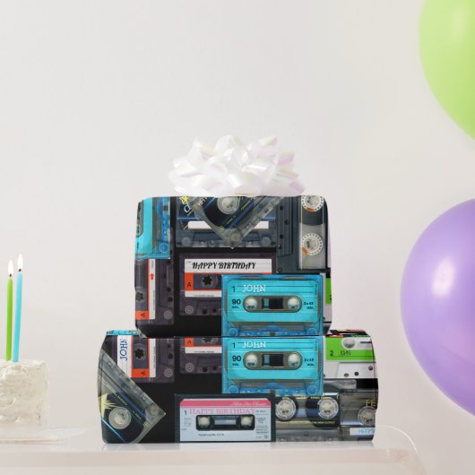 Retro Audiotape Cassette Mixtapenaam Birthday WP Cadeaupapier (Feestgeschenken)