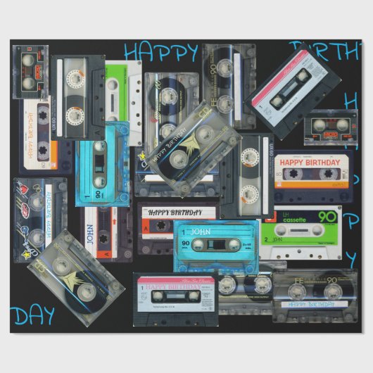 Retro Audiotape Cassette Mixtapenaam Birthday WP Cadeaupapier (Vlak)