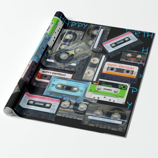 Retro Audiotape Cassette Mixtapenaam Birthday WP Cadeaupapier (Uitgerold)