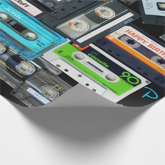 Retro Audiotape Cassette Mixtapenaam Birthday WP Cadeaupapier (Hoek)