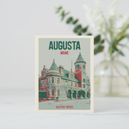 Retro Augusta Maine, voormalig Post Kantoor Briefkaart (Staand voorkant)