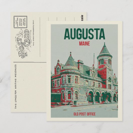 Retro Augusta Maine, voormalig Post Kantoor Briefkaart (Voorkant / Achterkant)