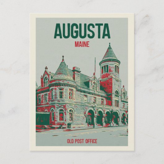 Retro Augusta Maine, voormalig Post Kantoor Briefkaart (Voorkant)