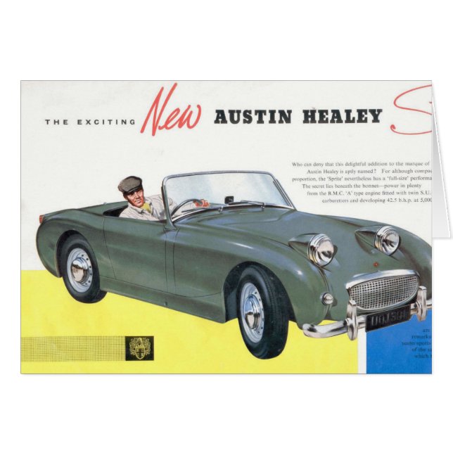 Retro Austin Healey Sprite Car Kaart Wandeleend (Voorkant Horizontaal)