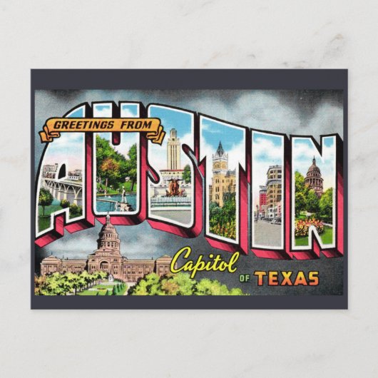 Retro Austin Texas Briefkaart (Voorkant)