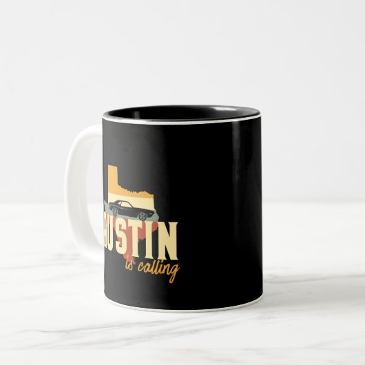 Retro Austin Texas TX USA City Map Tweekleurige Koffiemok (Voorkant links)