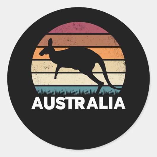 Retro Australian Animal springing Kangaroo Ronde Sticker (Voorkant)