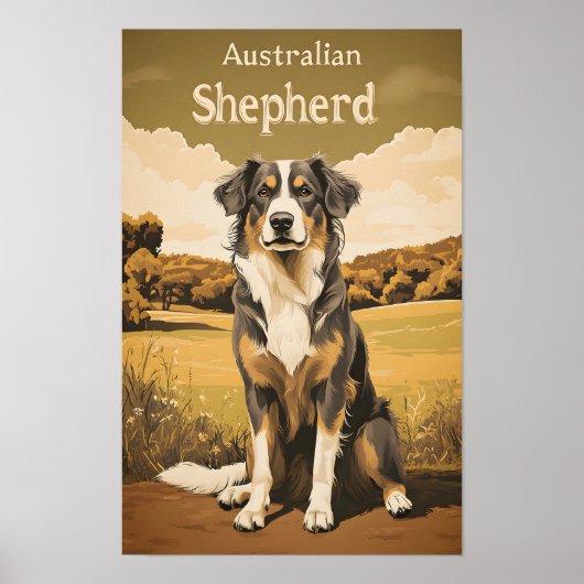 Retro Australian Shepherd Poster (Voorkant)