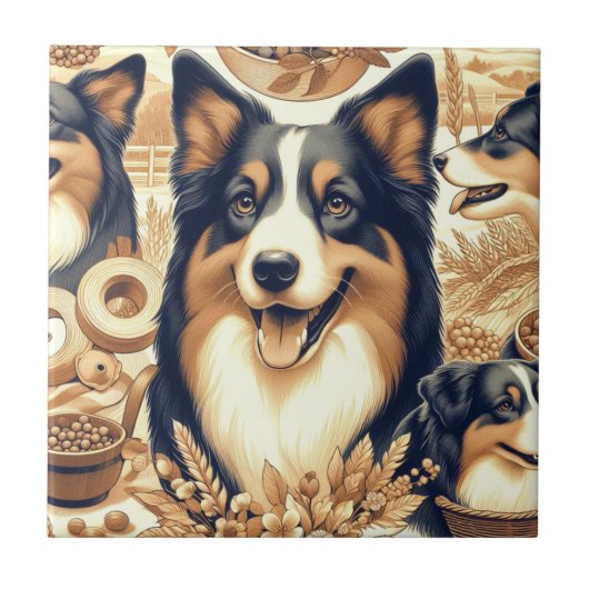 Retro Australische Herder Illustratie Tegeltje (Voorkant)