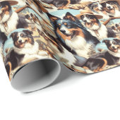 Retro Australische Herder Naadloze Schilderij Cadeaupapier (Rol Hoek)