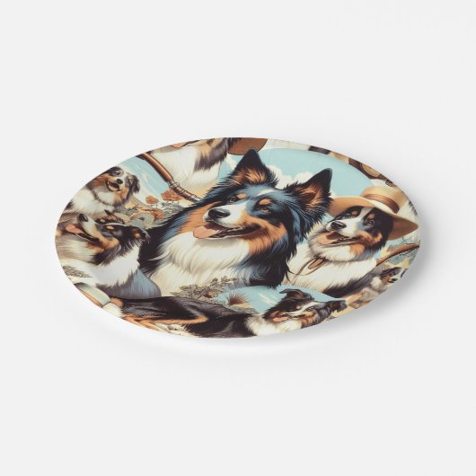 Retro Australische Herder Naadloze Schilderij Papieren Bordje (Gekanteld)