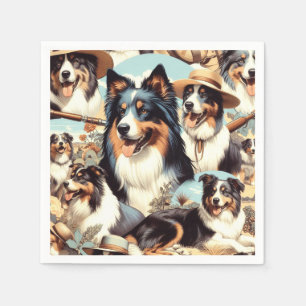 Retro Australische Herder Naadloze Schilderij Servet