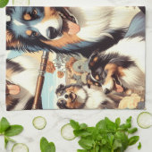 Retro Australische Herder Naadloze Schilderij Theedoek (Gevouwen)