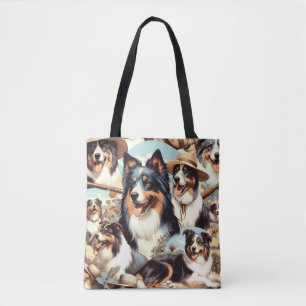 Retro Australische Herder Naadloze Schilderij Tote Bag