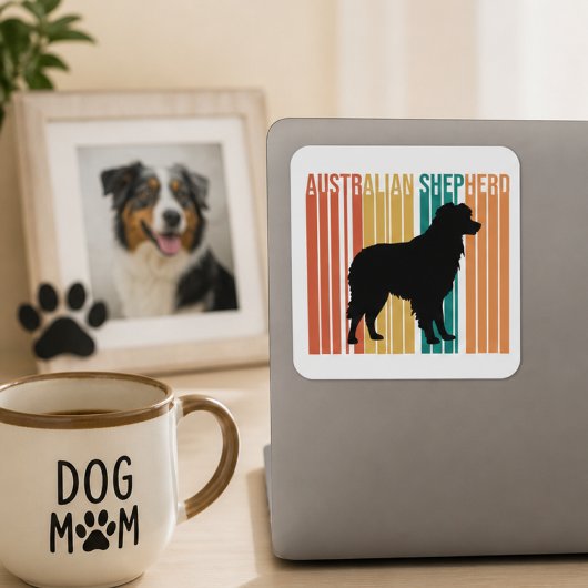 Retro Australische Herdershond Silhouet  Vierkante Sticker