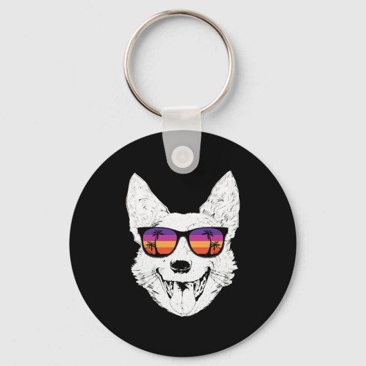 Retro Australische Rundvee Hond Zonnebril Sleutelhanger (Voorkant)