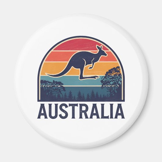 Retro Australische Sunset Dierenspringen Kangoeroe Magneet (Voorkant)