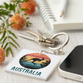 Retro Australische Sunset Dierenspringen Kangoeroe Sleutelhanger (Voorkant Rechts)