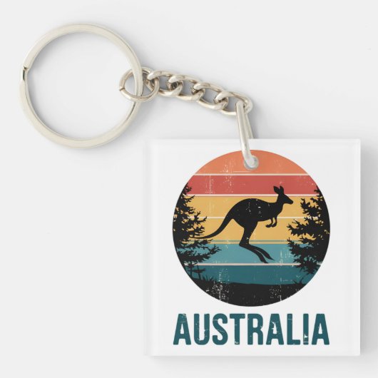 Retro Australische Sunset Dierenspringen Kangoeroe Sleutelhanger (voorkant)