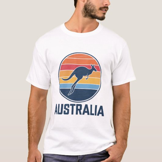 Retro Australische Sunset Dierenspringen Kangoeroe T-shirt (Voorkant)