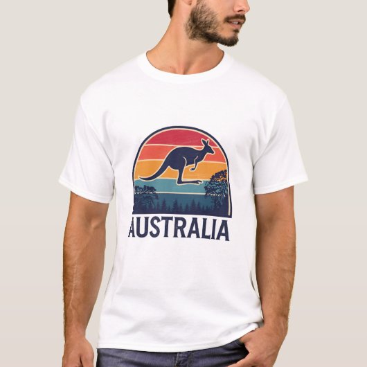 Retro Australische Sunset Dierenspringen Kangoeroe T-shirt (Voorkant)