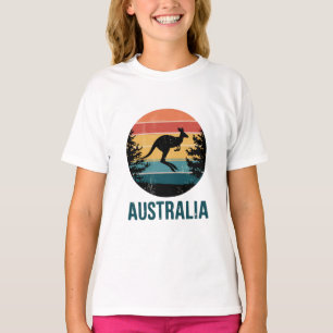 Retro Australische Sunset Dierenspringen Kangoeroe T-shirt