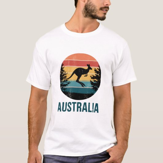 Retro Australische Sunset Dierenspringen Kangoeroe T-shirt (Voorkant)