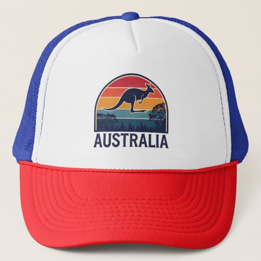 Retro Australische Sunset Dierenspringen Kangoeroe Trucker Pet (Voorkant)