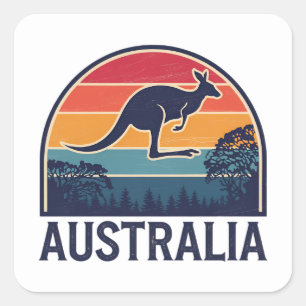 Retro Australische Sunset Dierenspringen Kangoeroe Vierkante Sticker