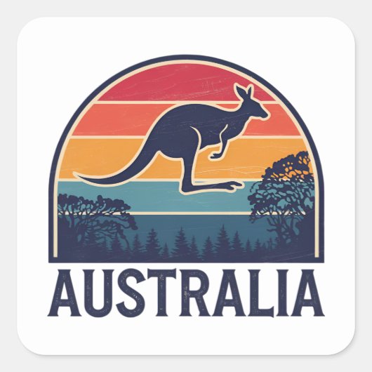 Retro Australische Sunset Dierenspringen Kangoeroe Vierkante Sticker (Voorkant)