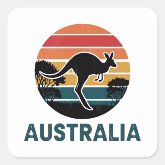 Retro Australische Sunset Dierenspringen Kangoeroe Vierkante Sticker (Voorkant)