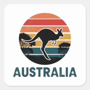 Retro Australische Sunset Dierenspringen Kangoeroe Vierkante Sticker