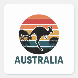 Retro Australische Sunset Dierenspringen Kangoeroe Vierkante Sticker