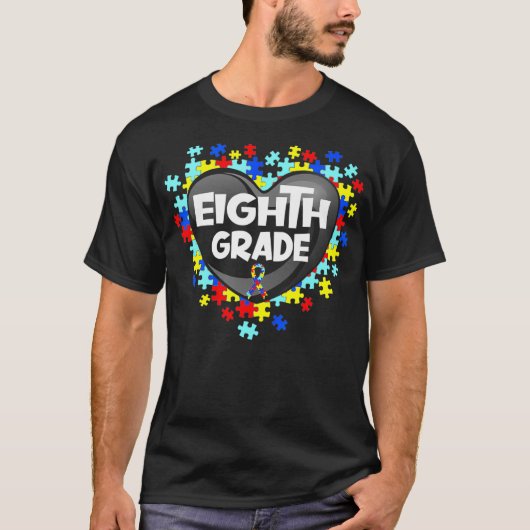 Retro Autism Awareness Heart Eight Gradin Support T-shirt (Voorkant)