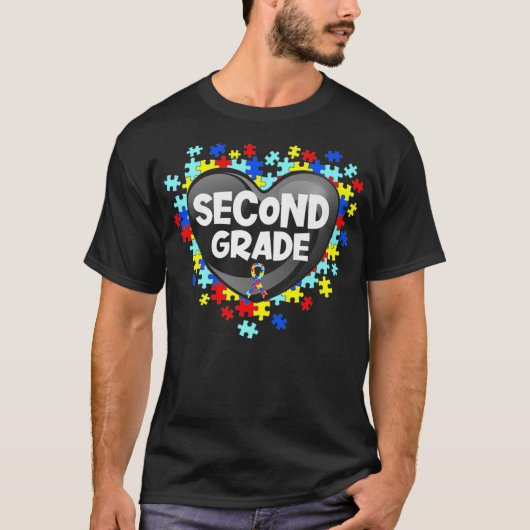 Retro Autism Awareness Heart Second Grade Support T-shirt (Voorkant)