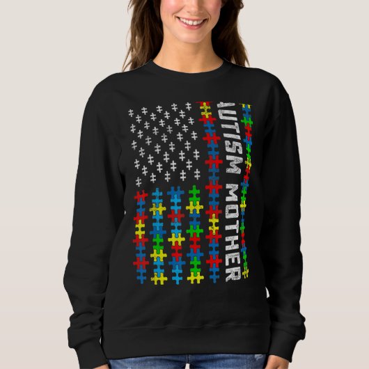 Retro Autism Awareness US Flag Moeder Support Aut Trui (Voorkant)