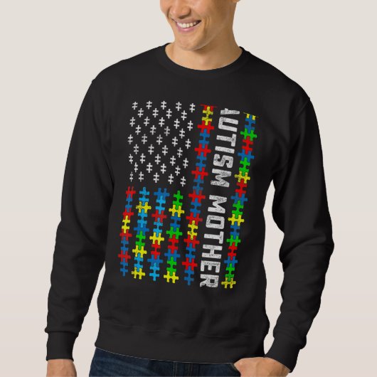 Retro Autism Awareness US Flag Moeder Support Aut Trui (Voorkant)