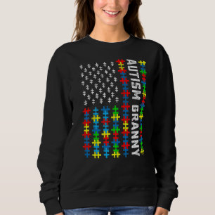 Retro Autism Awareness Usa Flag Granny Support Aut Trui