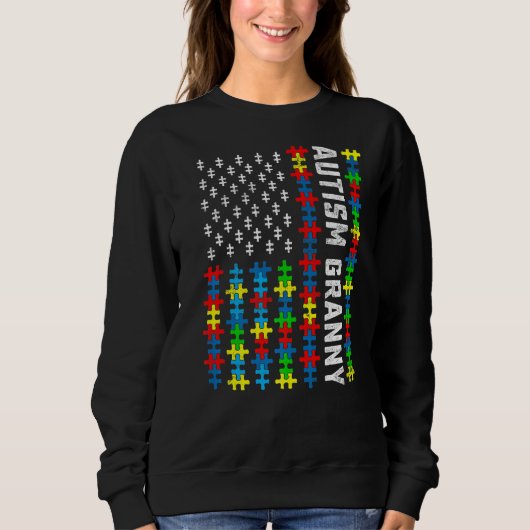 Retro Autism Awareness Usa Flag Granny Support Aut Trui (Voorkant)